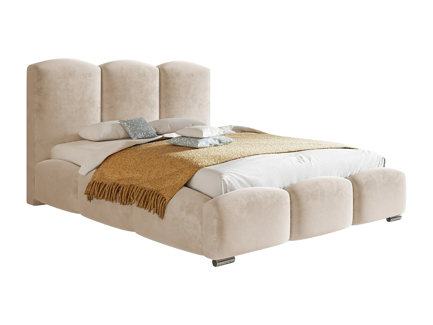 Łóżko dwuosobowe 140x200 Roma z pojemnikiem - łóżko tapicerowane, welur - beżowy (Amor Velvet 4304) 3687395 - obrazek 1