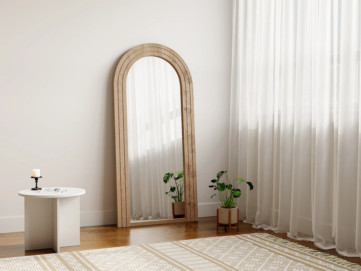Lustro łukowe dużych rozmiarów z drewna kauczukowego – szer. 70 x wys. 150 cm – Naturalny – ANSHUN 2752931