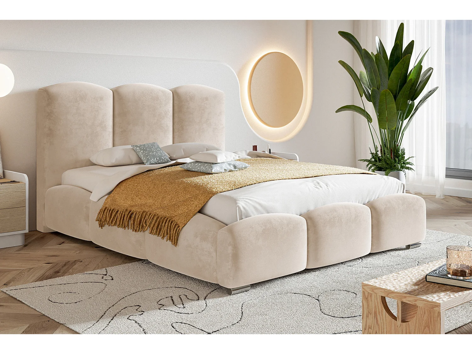 Łóżko dwuosobowe 180x200 Roma z pojemnikiem - łóżko tapicerowane, welur - beżowy (Amor Velvet 4304) 3687401 - obrazek 1