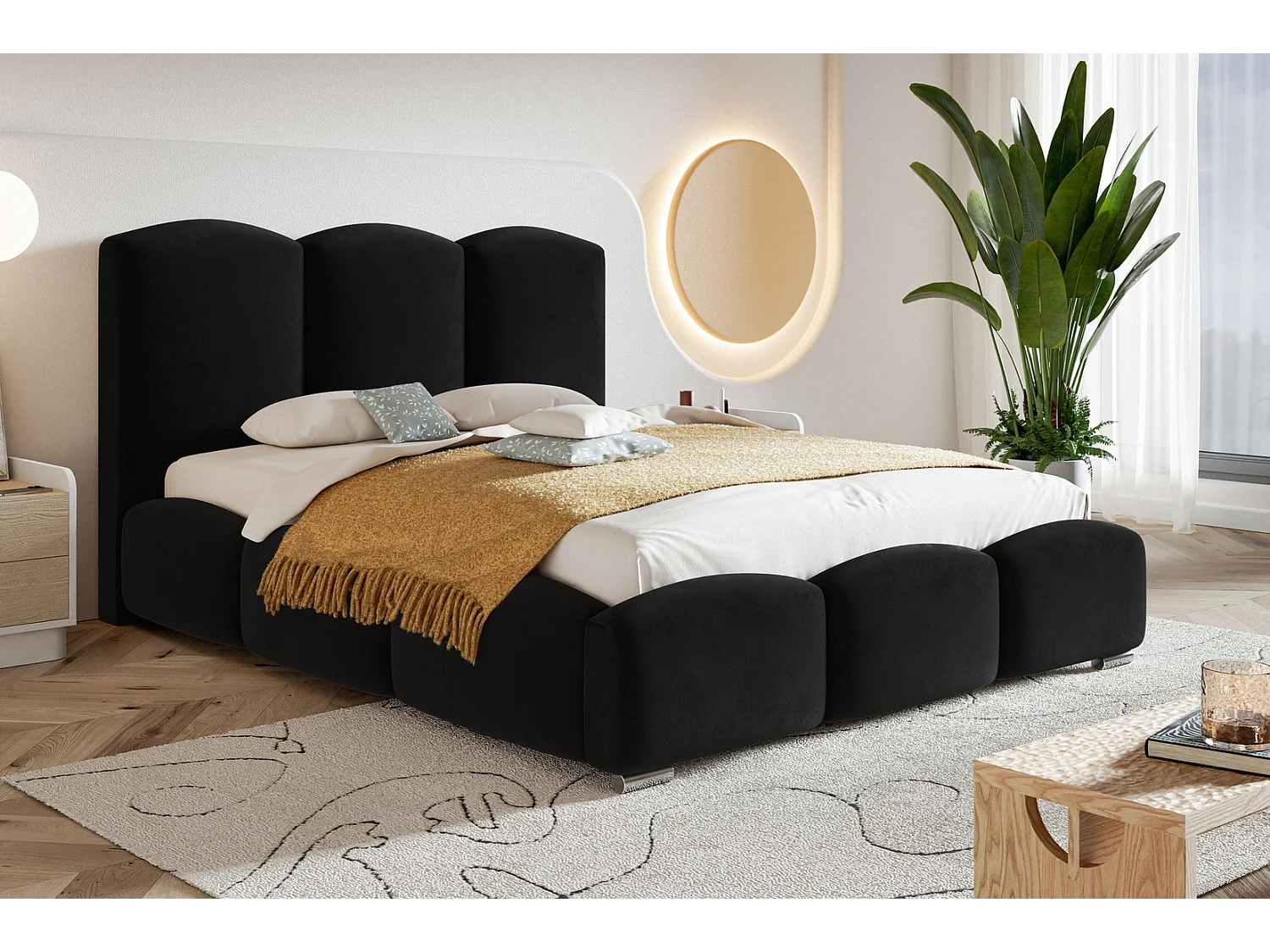 Łóżko dwuosobowe 200x200 Roma z pojemnikiem - łóżko tapicerowane, stelaż metalowy, welur - czarny (Amor Velvet 4322) 3687372 - obrazek 1