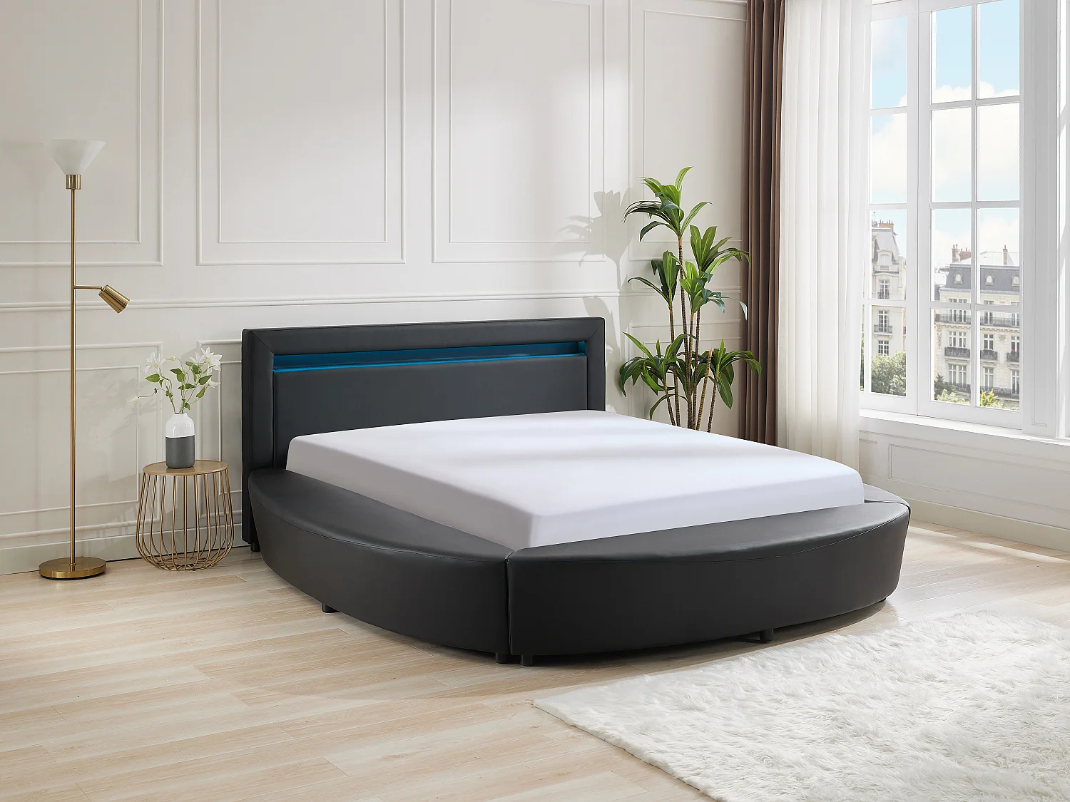 Łóżko 180 x 200 cm - Z oświetleniem LED - Ekoskóra - Czarny - ABULIS III 2167389 - obrazek 1