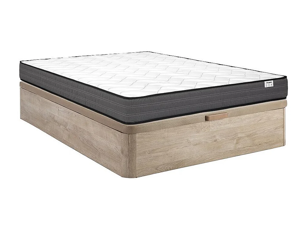 Zestaw 120 x 200 cm stelaż z jasną naturalną skrzynią + materac ze sprężynami kieszeniowymi o grub. 20 cm – AMBRACIE marki YSMÉE 3708912