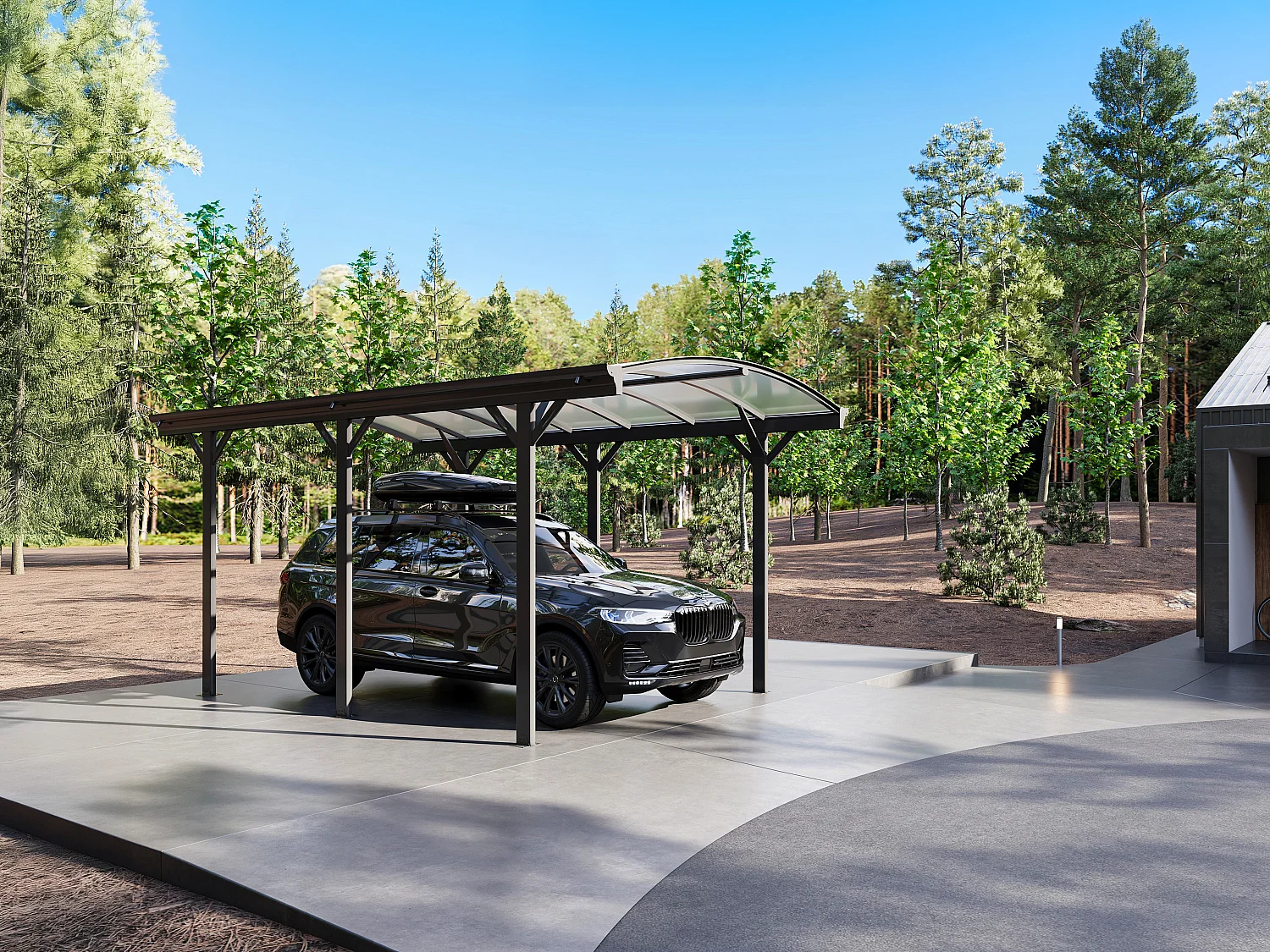 Wiata samochodowa pergola wolnostojąca z aluminium – 1 samochód – 15,15 m² – Antracytowy – BARESA 3222727