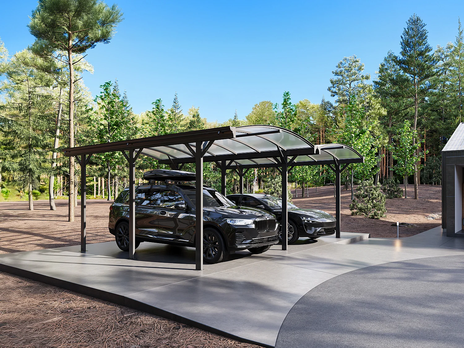 Wiata samochodowa podwójna pergola wolnostojąca z aluminium – 2 samochody – 30 m² – Antracytowy – BARESA 3752538
