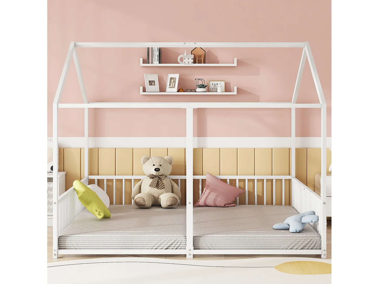 Łóżko metalowe kabinowe 2 x 90 x 200 cm z barierkami - w zestawie stelaż listwowy - białe (bez materaca) 3754784 - obrazek 1