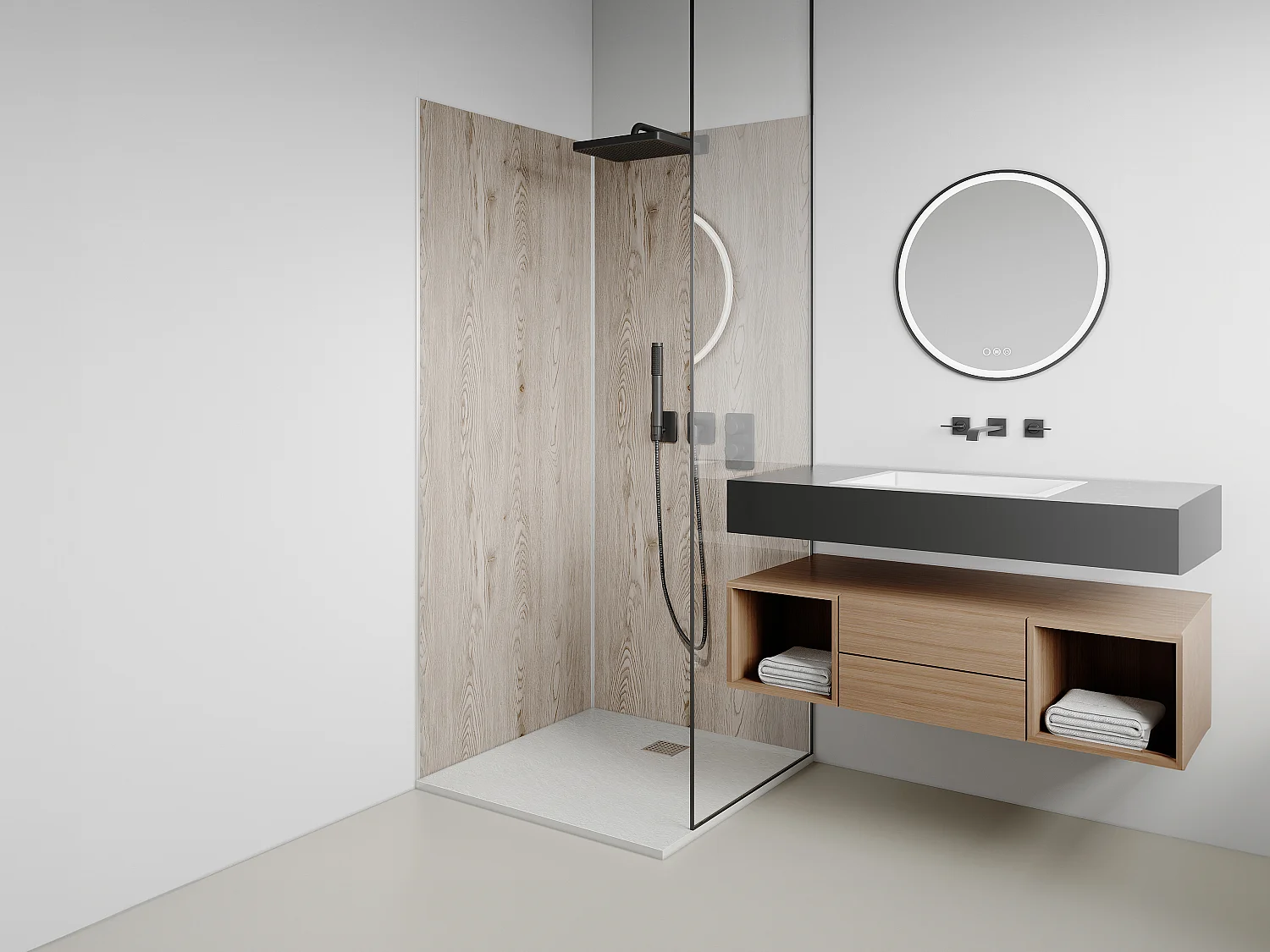 Zestaw 2 paneli ściennych aluminiowych pod prysznic z efektem jasnego drewna z profilami - 2 x szer. 90 x wys. 210 cm - ENEKO 2895760 - obrazek 1