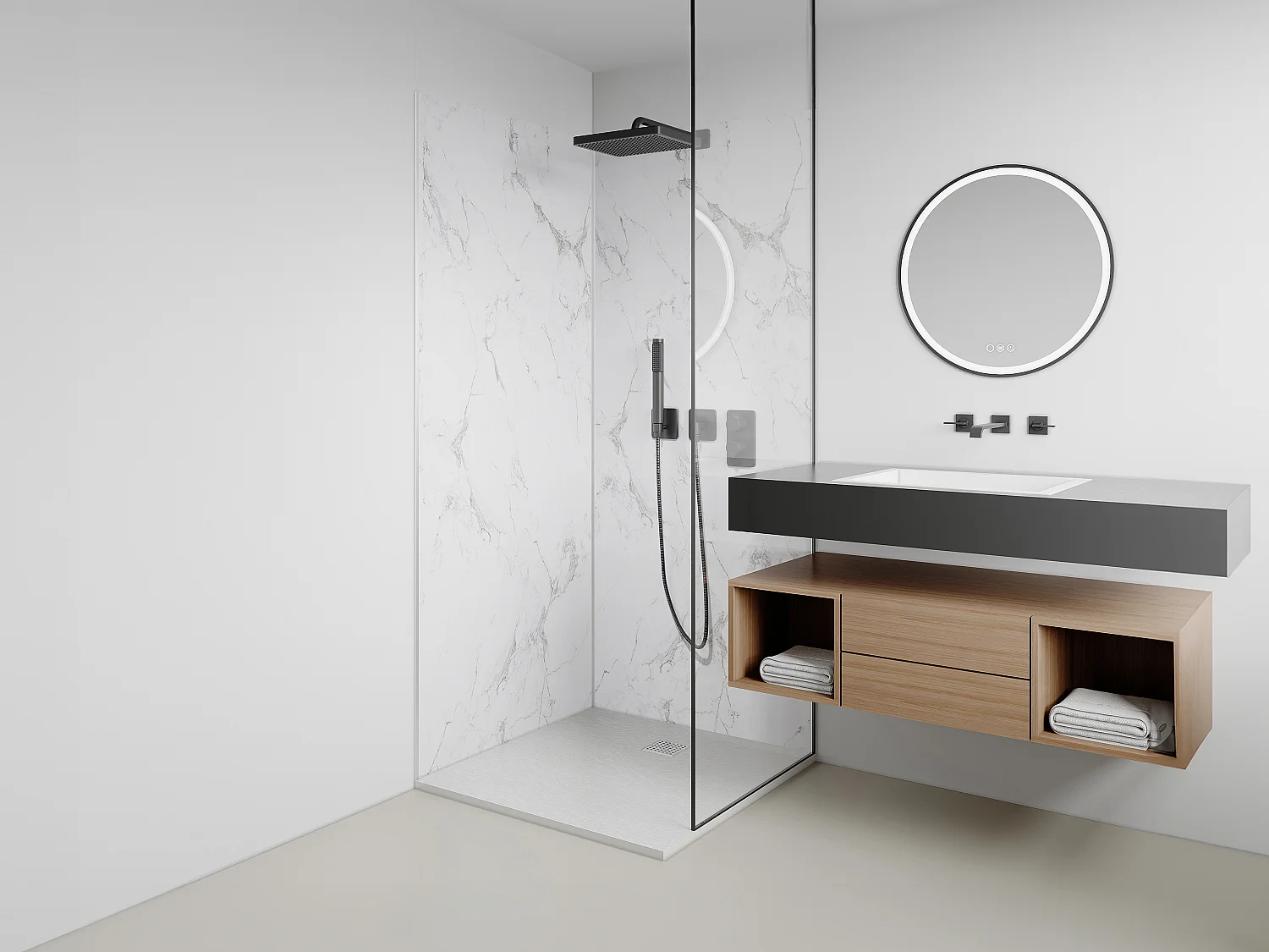 Zestaw 2 paneli ściennych aluminiowych pod prysznic z efektem białego marmuru z profilami - 2 x szer. 90 x wys. 210 cm - ENEKO 2895757 - obrazek 1