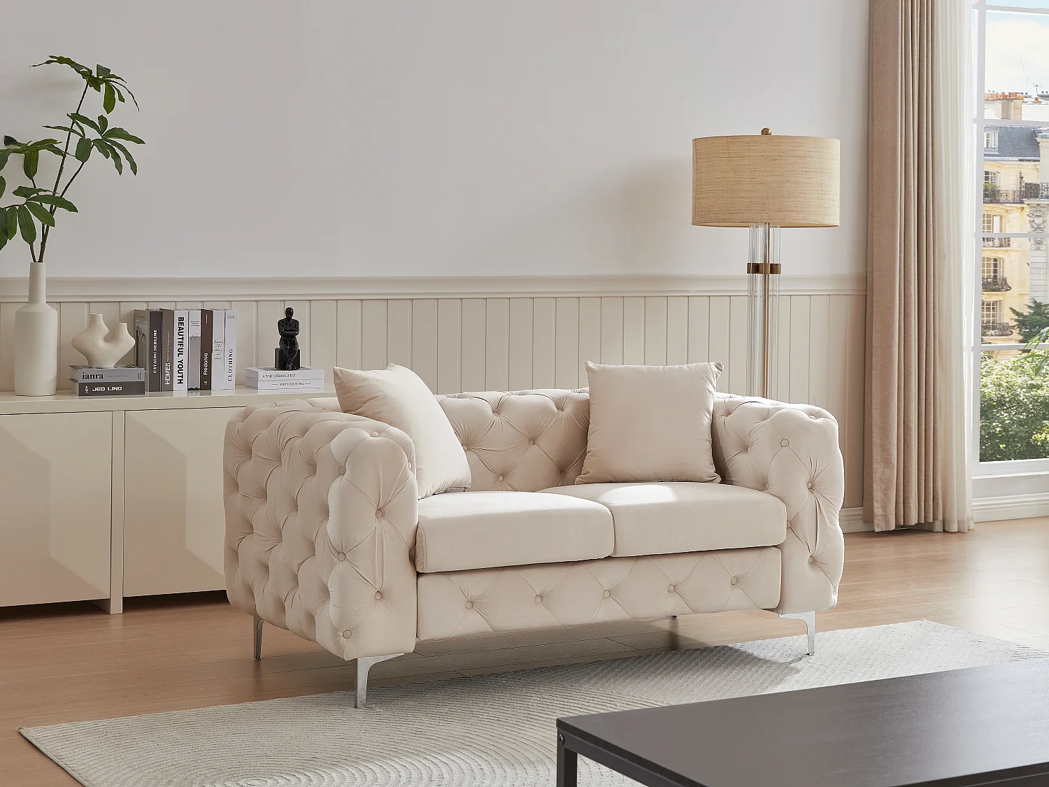 Kanapa 2-osobowa chesterfield z beżowego weluru – EDWINA 3182907