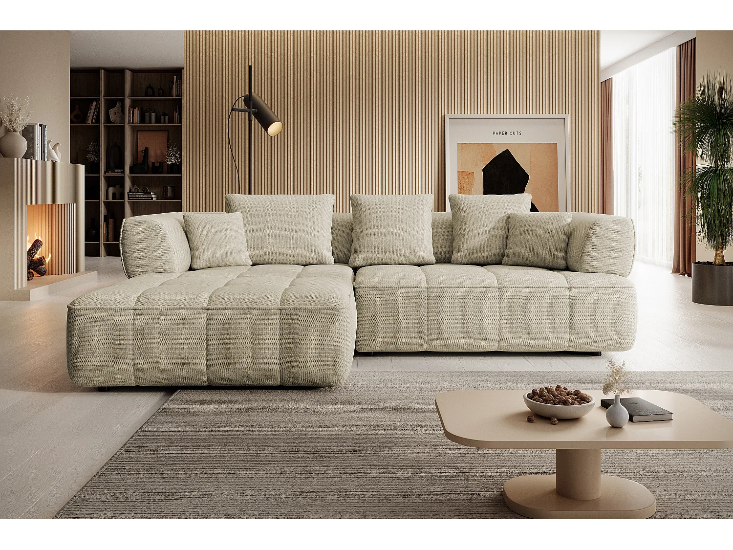 AULA, Avangarde Sofa narożna 182x285cm Elektryczna regulacja głębokości | Prawa | Jasnobeżowa 3784300 - obrazek 1