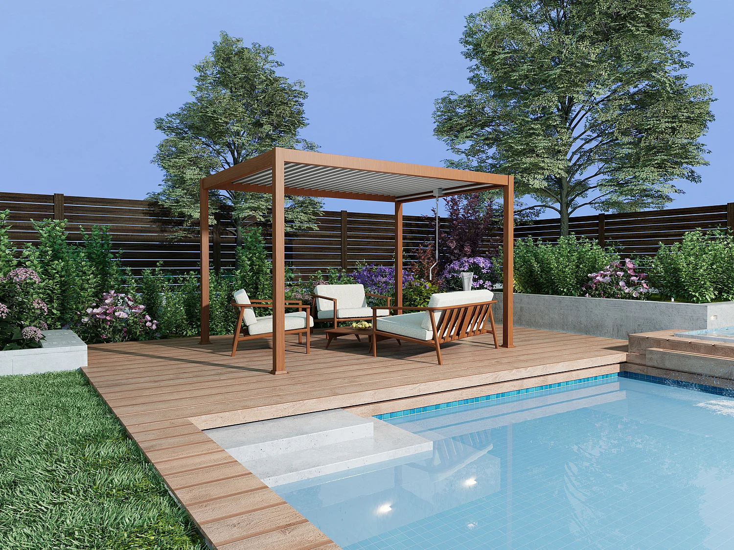 Pergola bioklimatyczna wolnostojąca z otwieranym dachem - 12 m² - naturalny ciemny - AMALFI 3183474 - obrazek 1