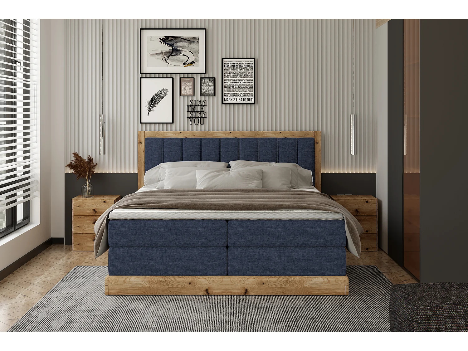 Łóżko continental ALMA – Komfortowy design, materac wysokiej jakości, 140x200 cm – Kolor: Niebieski 3862423 - obrazek 1