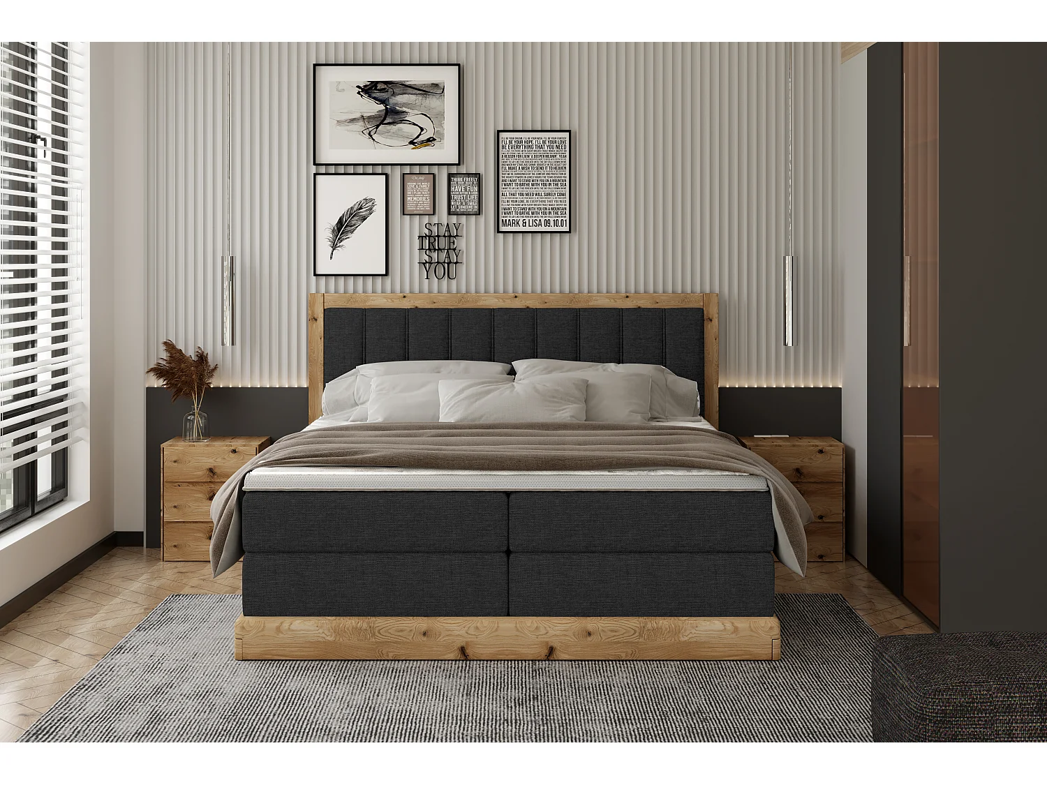 Łóżko continental ALMA – Komfortowy design, materac wysokiej jakości, 140x200 cm – Kolor: Czarny 3862439 - obrazek 1