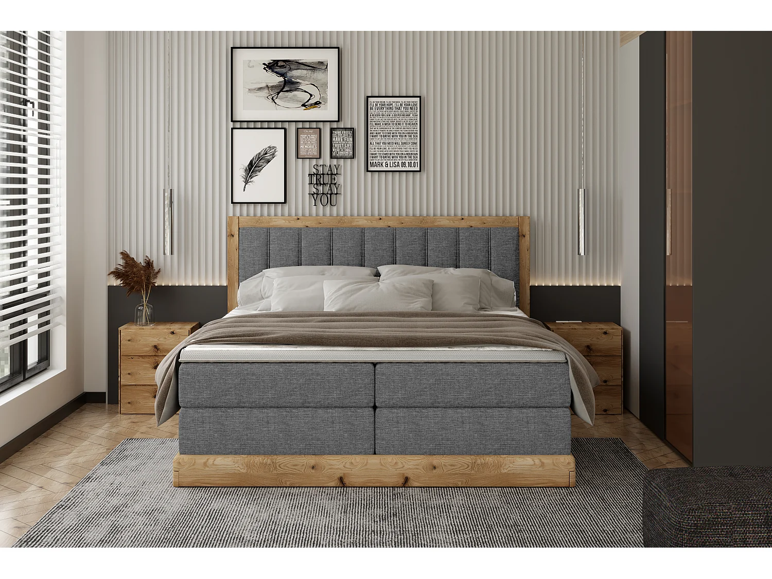 Łóżko continental ALMA – Komfortowy design, materac wysokiej jakości, 140x200 cm – Kolor: Grafitowy 3862451 - obrazek 1