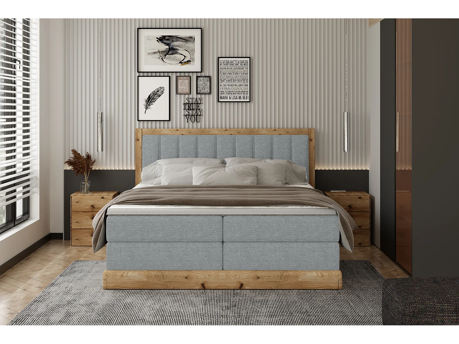 Łóżko continental ALMA – Komfortowy design, materac wysokiej jakości, 140x200 cm – Kolor: Szary jasny 3862443 - obrazek 1