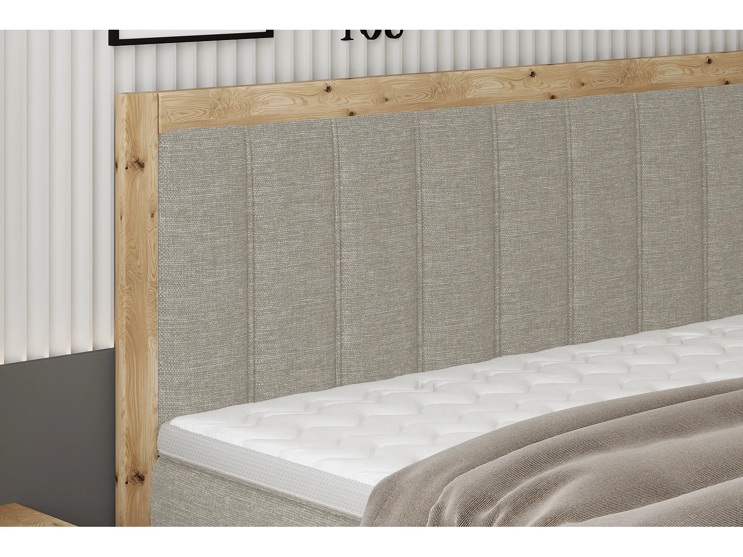 Eleganckie tapicerowane łóżko ALMA – Design z drewna dębowego, sprężyny kieszeniowe 7 stref, 160×200 cm – Kolor: Jesion 3862468