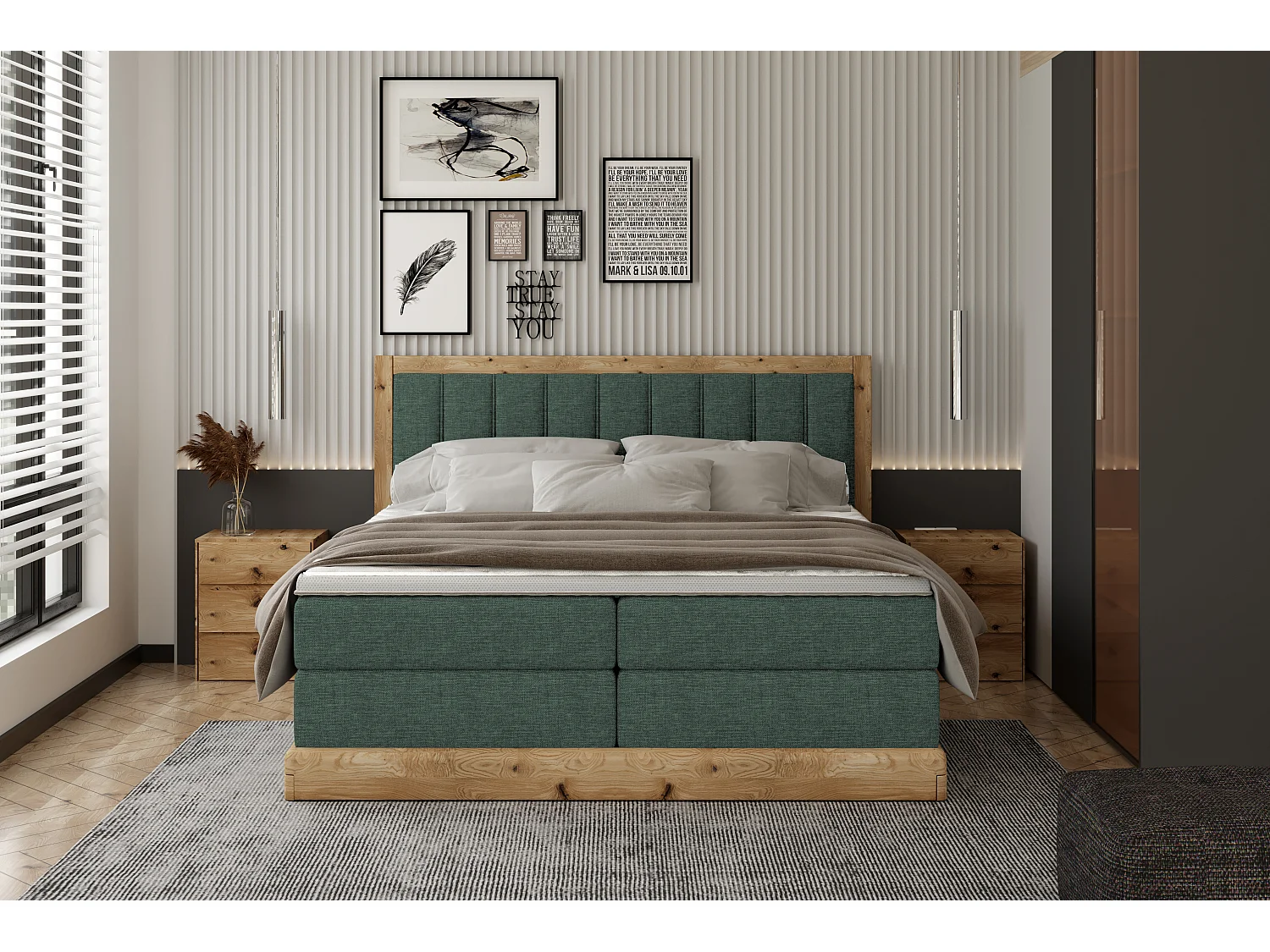 Eleganckie tapicerowane łóżko ALMA – Sprężyny kieszeniowe 7 stref, 180×200 cm – Kolor: Zielony ciemny 3862480