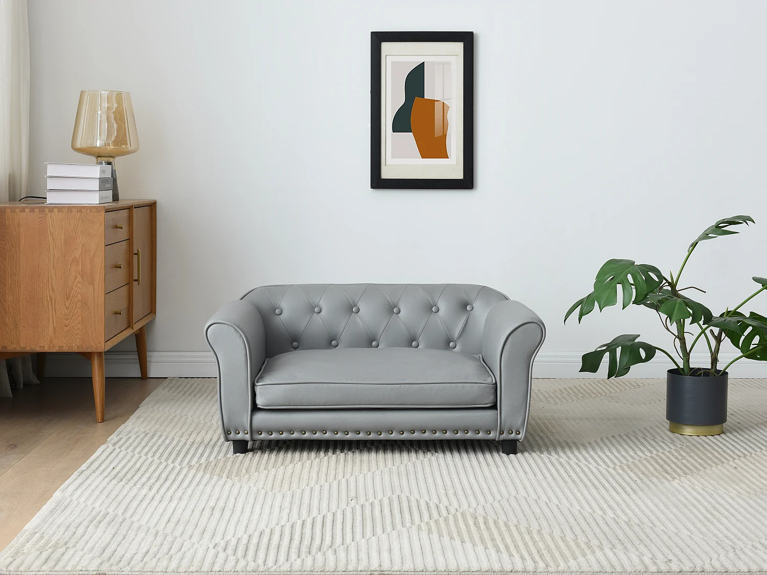 Kanapa dla zwierząt z ekoskóry - szer. 94 x gł. 65 x wys. 42 cm - Szary - GALIAMA 3362994 - obrazek 1