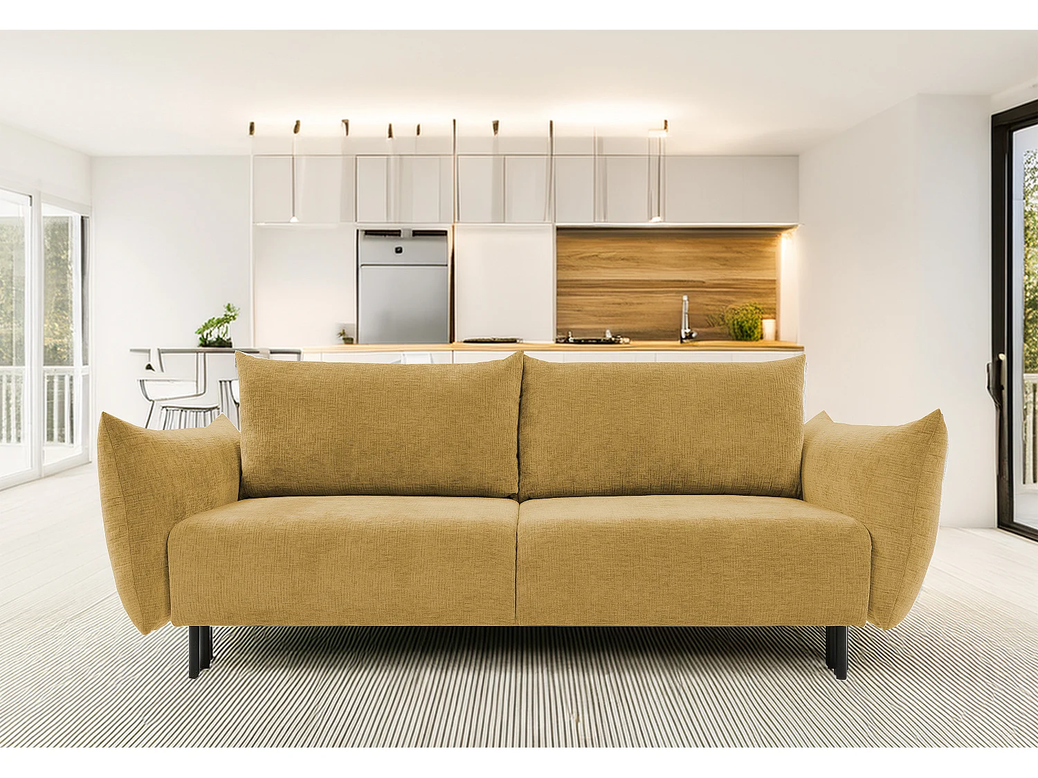 ADEL-Sofa nowoczesna sofa z funkcją spania, pojemnikiem, silikonowe poduszki, sprężyny faliste, ZŁOTA, 145×200 cm 3870688