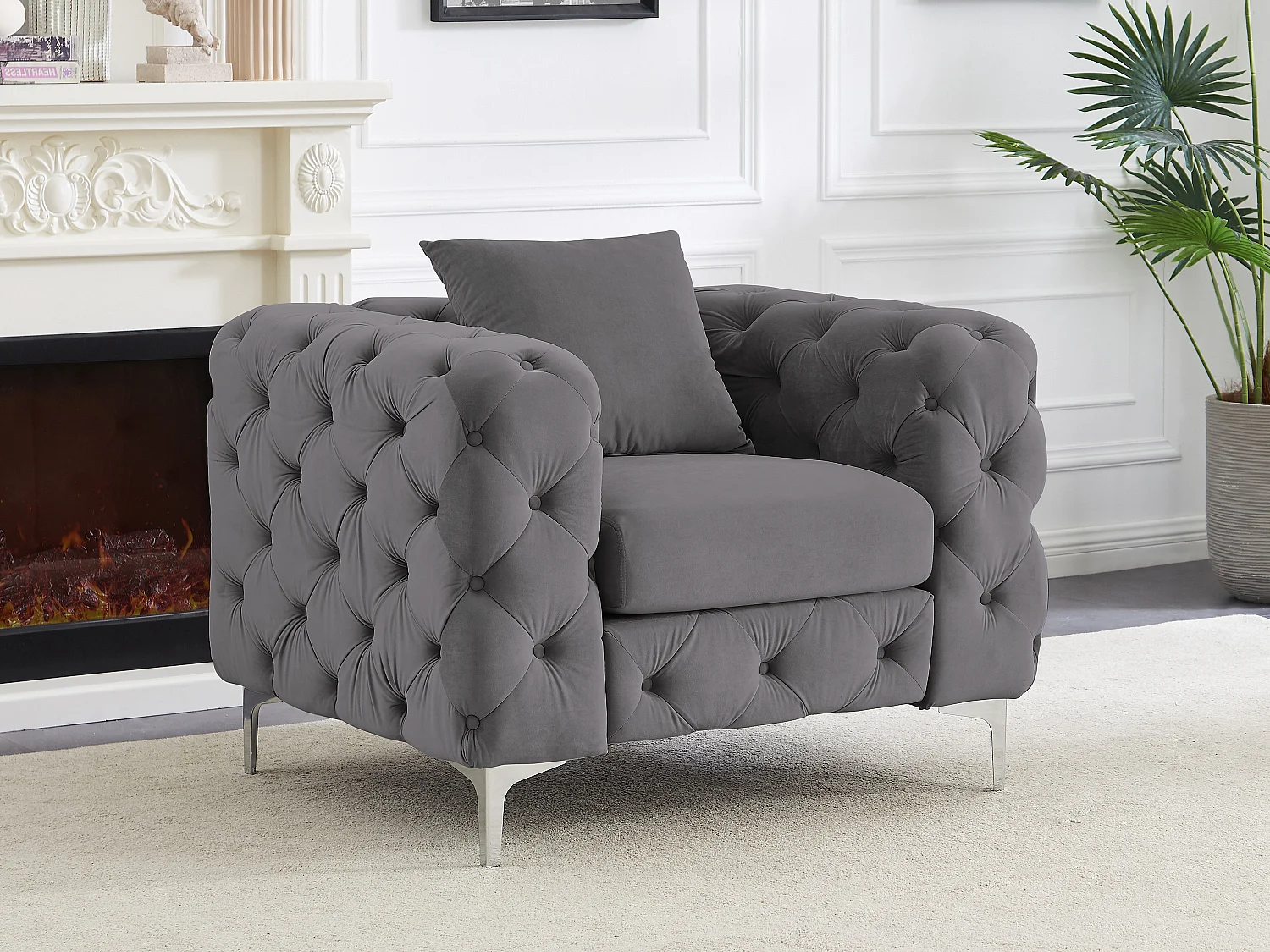 Fotel Chesterfield z weluru antracytowy – EDWINA 138939 - obrazek 1