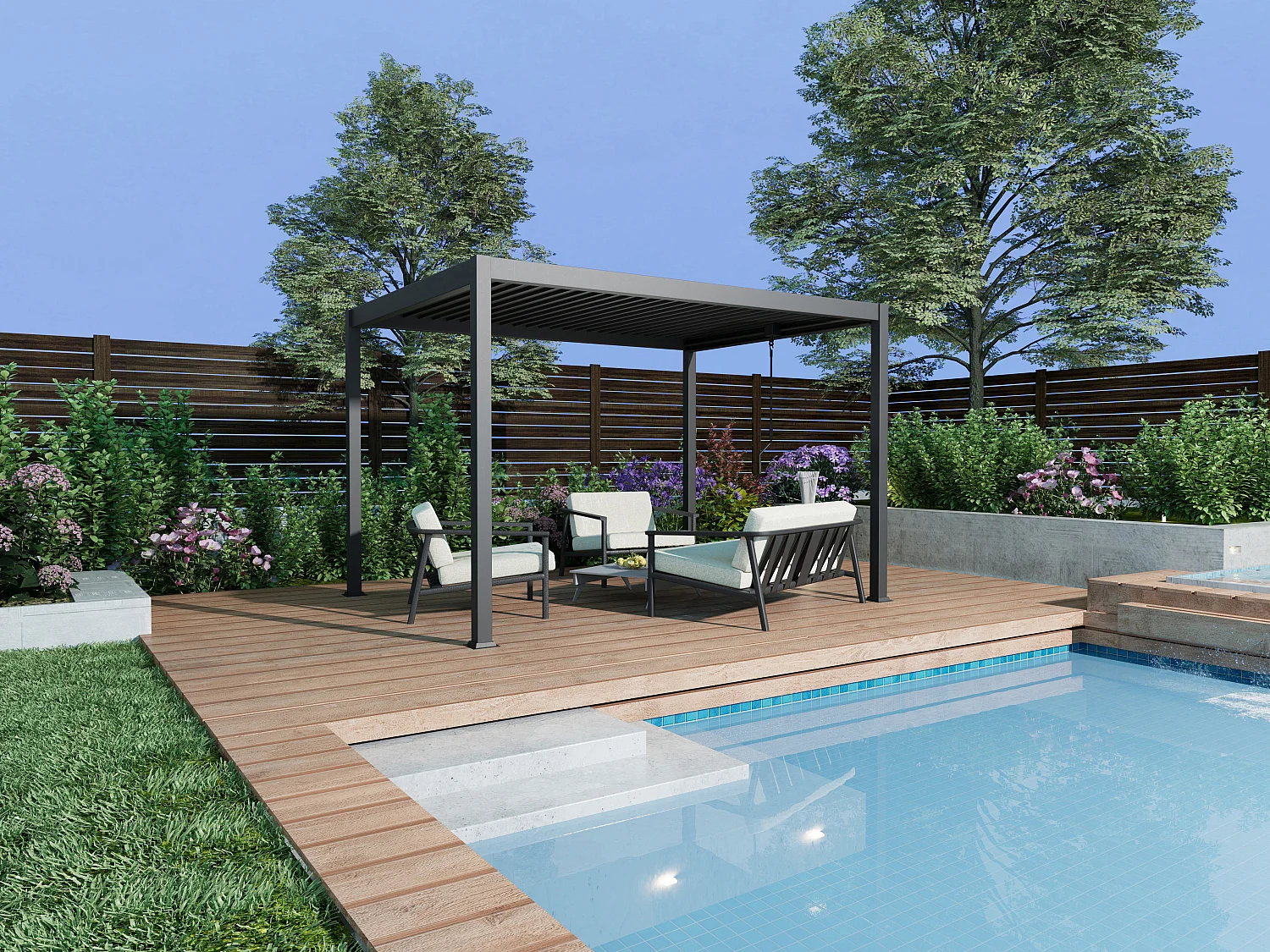Pergola bioklimatyczna wolnostojąca z otwieranym dachem – 12 m² – antracytowy – AMALFI 3183472