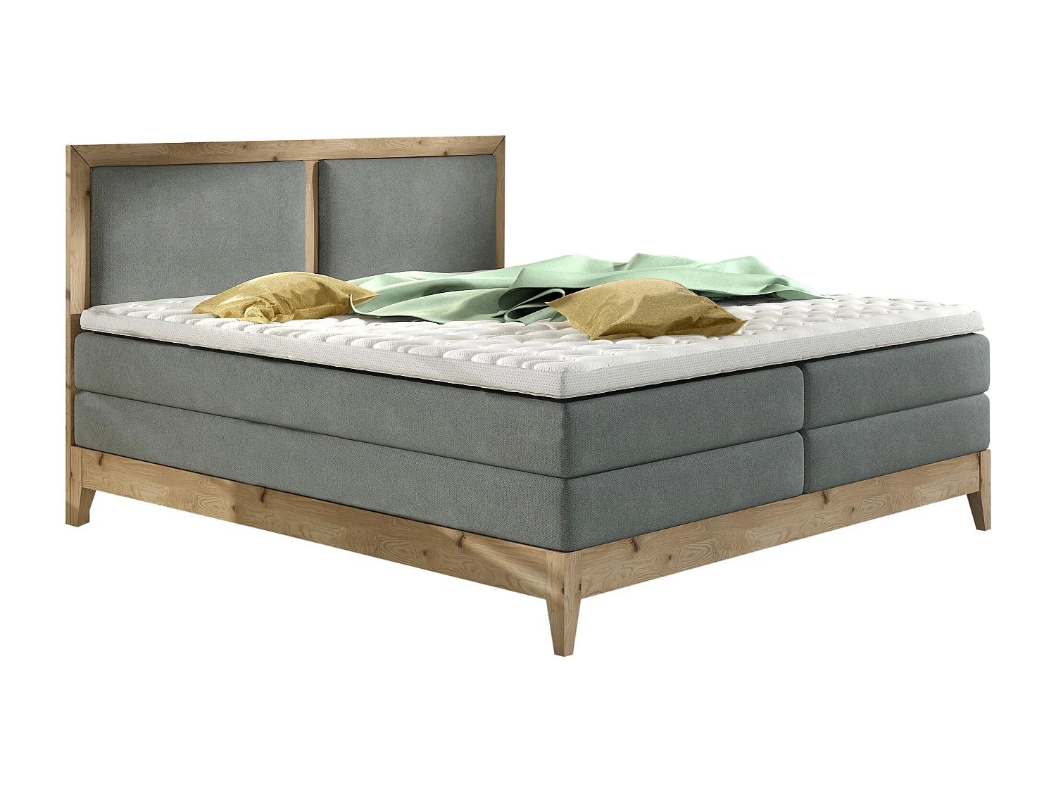 Łóżko kontynentalne BELIZE - lity dąb naturalny, 180x200, ergonomiczny materac z nakładką z zimnej pianki, dekor drewna, kolor szary 3912278 - obrazek 1