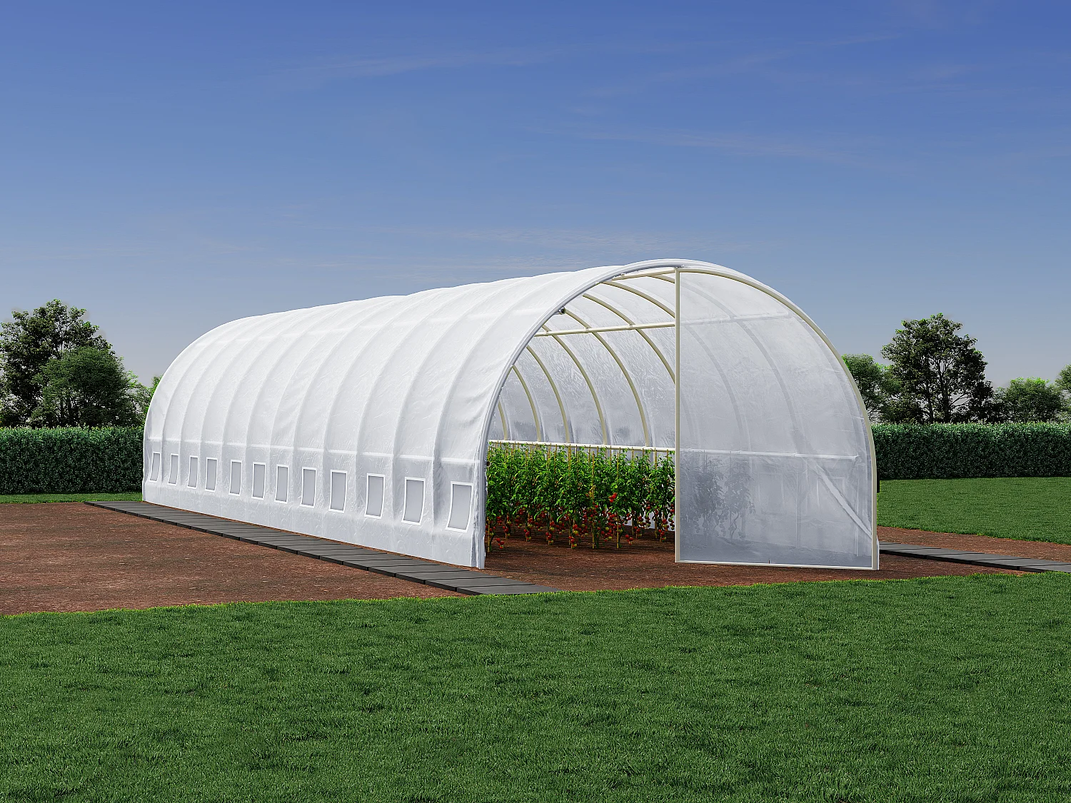 Szklarnia tunelowa z ocynkowanej stali z drzwiami 36 m² – szer. 300 x dł. 1200 x wys. 200 cm – Biały – ALOCASIA 3181423