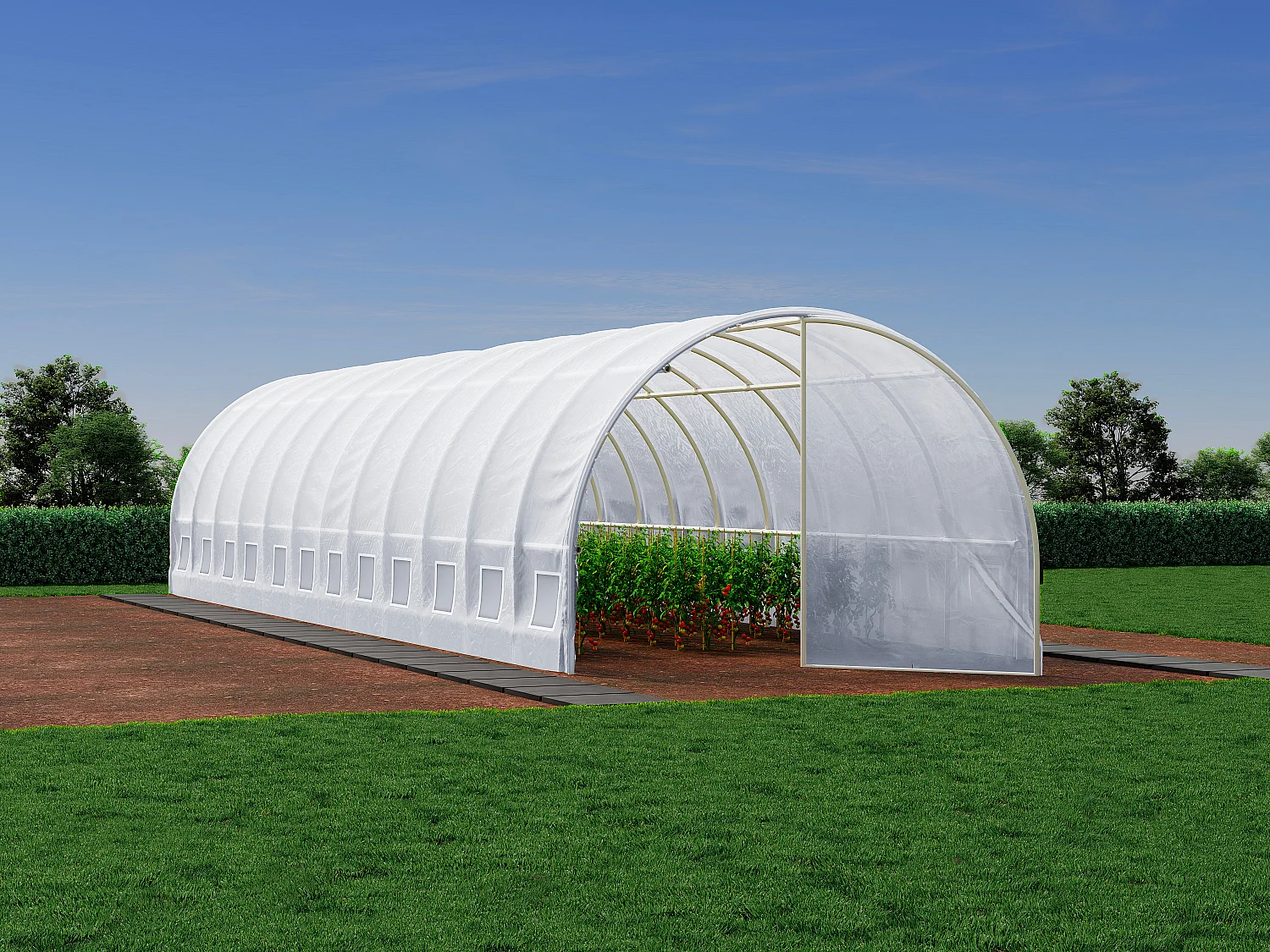 Pokrycie foliowe do szklarni tunelowej z drzwiami 36 m² – szer. 300 x dł. 1200 x wys. 200 cm – Biały – ALOCASIA 3182496