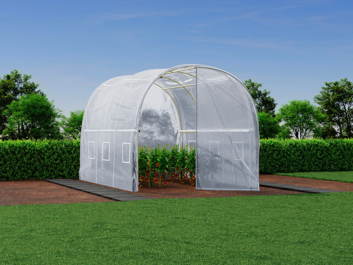 Pokrycie foliowe do szklarni tunelowej z drzwiami 6 m² – szer. 200 x dł. 300 x wys. 200 cm – Biały – ALOCASIA 3181930