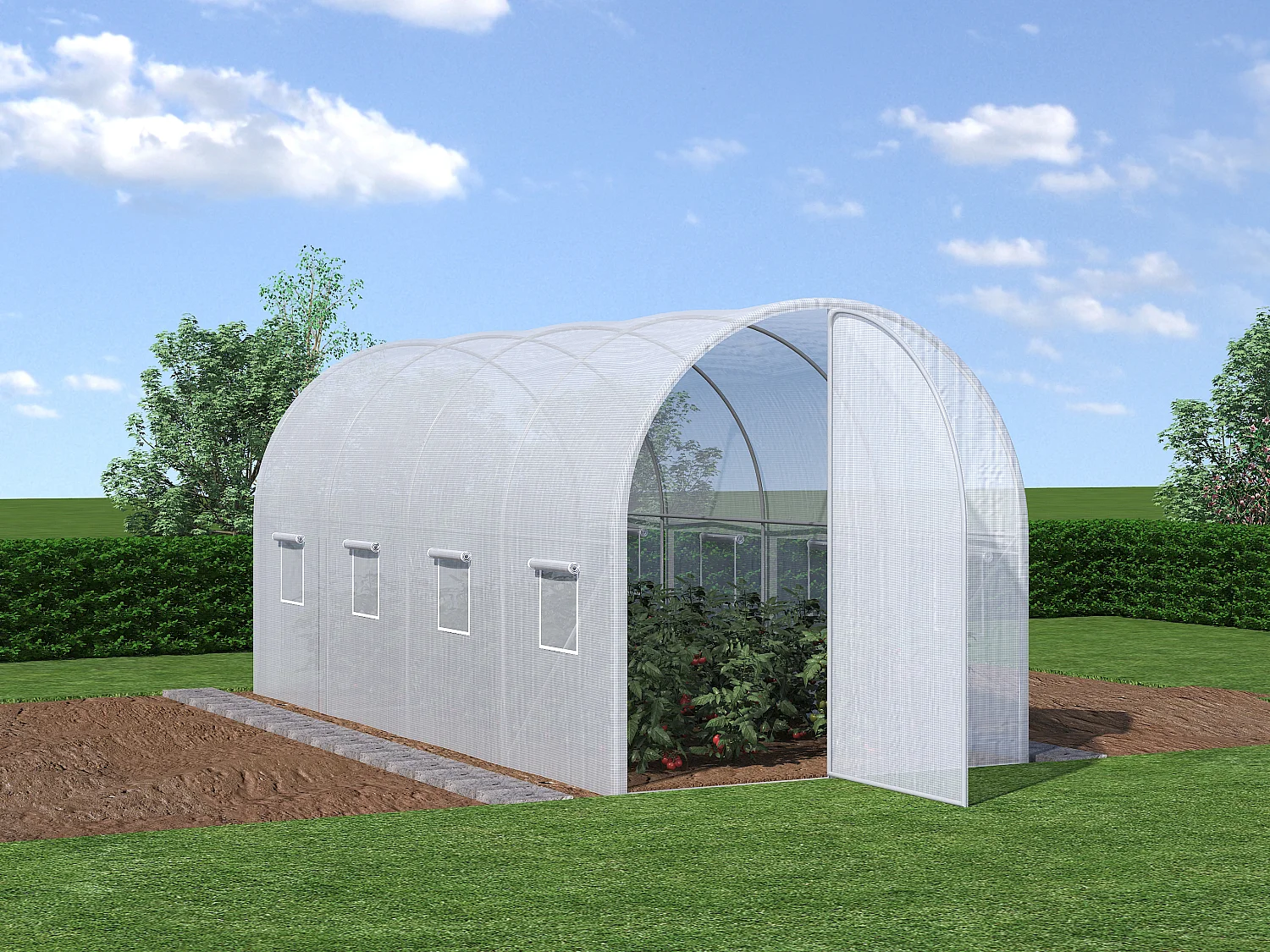 Foliowe pokrycie do szklarni tunelowej z drzwiami ALOCASIA, 9 m² – 450 × 200 × 200 cm (dł. × szer. × wys.) 124149 - obrazek 1