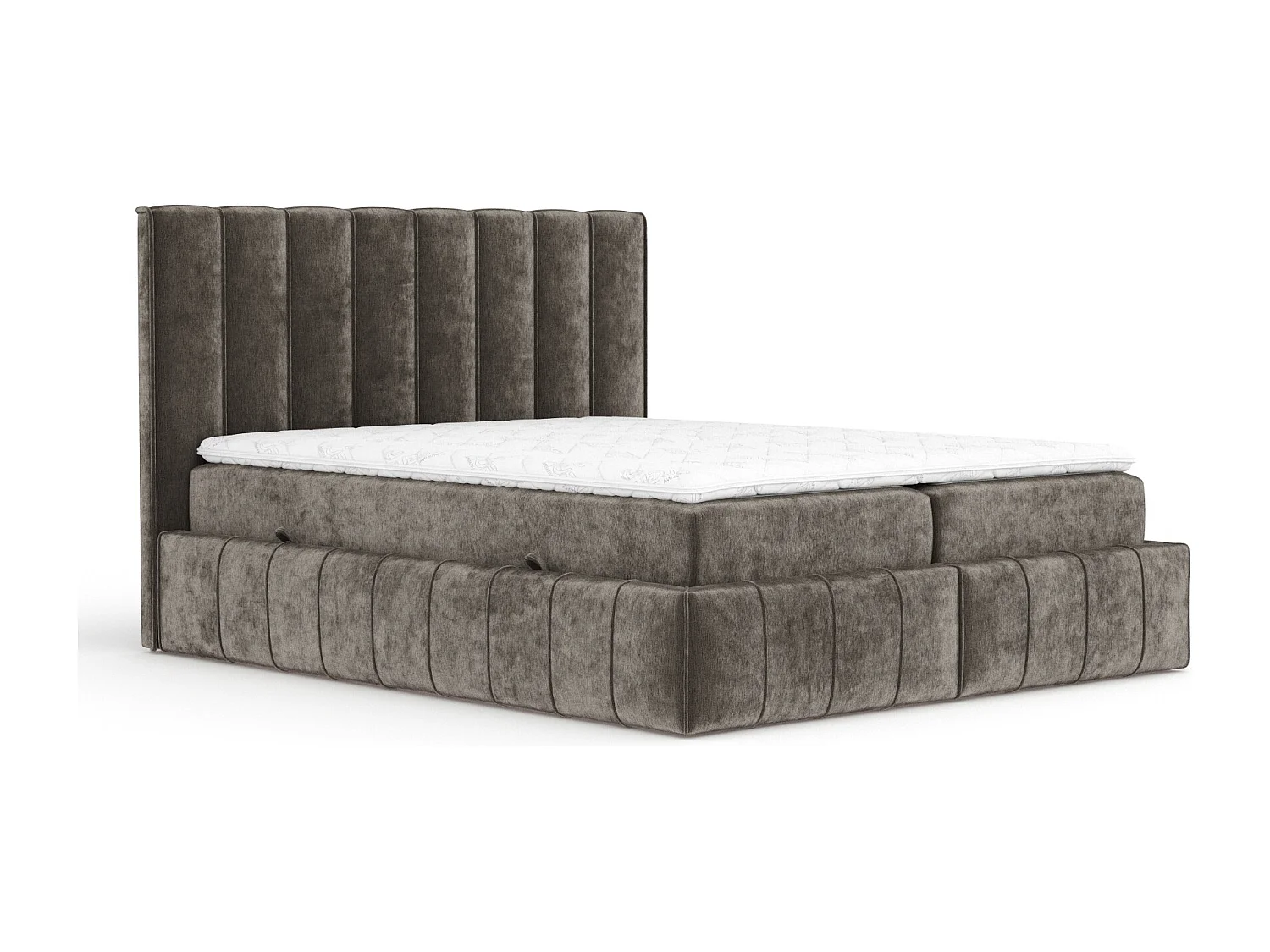 Łóżko boxspring w tkaninie szenilowej Moretti - materac - topper - 200x200 cm - brązowy 3981417 - obrazek 1