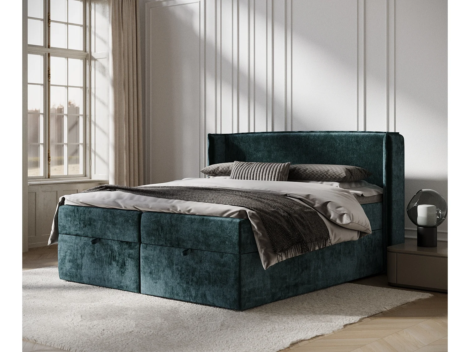 Łóżko boxspring w tkaninie szenilowej Passion - materac - topper - 180x200 cm - teal 3981755 - obrazek 1