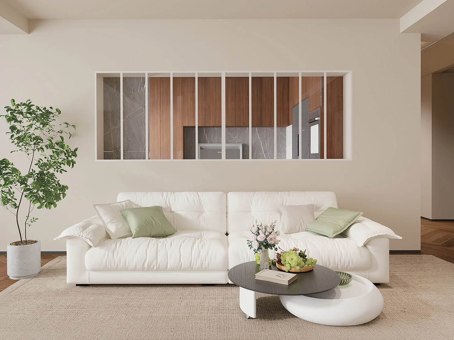 Przeszklona ścianka industrialna z aluminium malowanego proszkowo – szer. 240 x wys. 105 cm – Biały – BAYVIEW 3990813