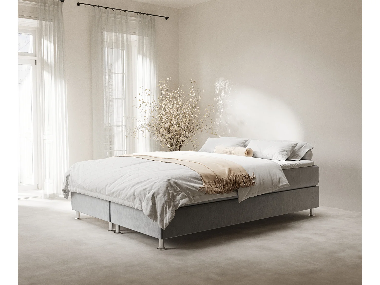 Łóżko boxspring w tkaninie welwetowej Sub - materac - topper - 180x200 cm - szary 4009277 - obrazek 1
