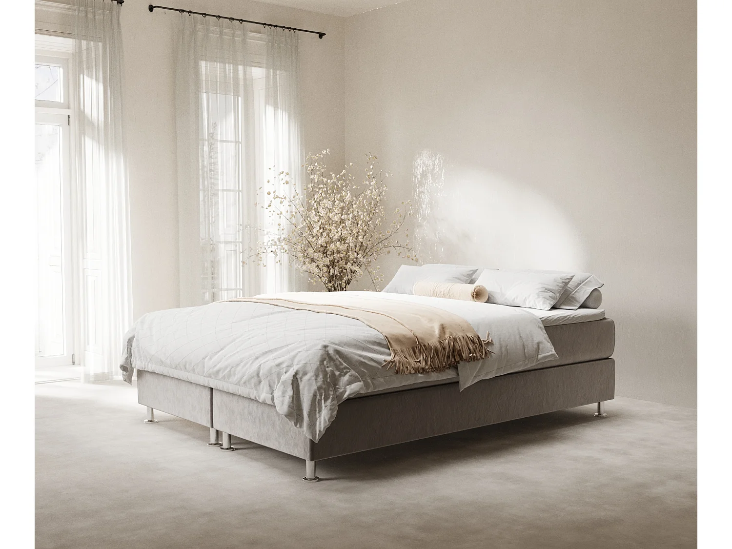 Łóżko boxspring w tkaninie welwetowej Sub - materac - topper - 180x200 cm - taupe 4009446 - obrazek 1