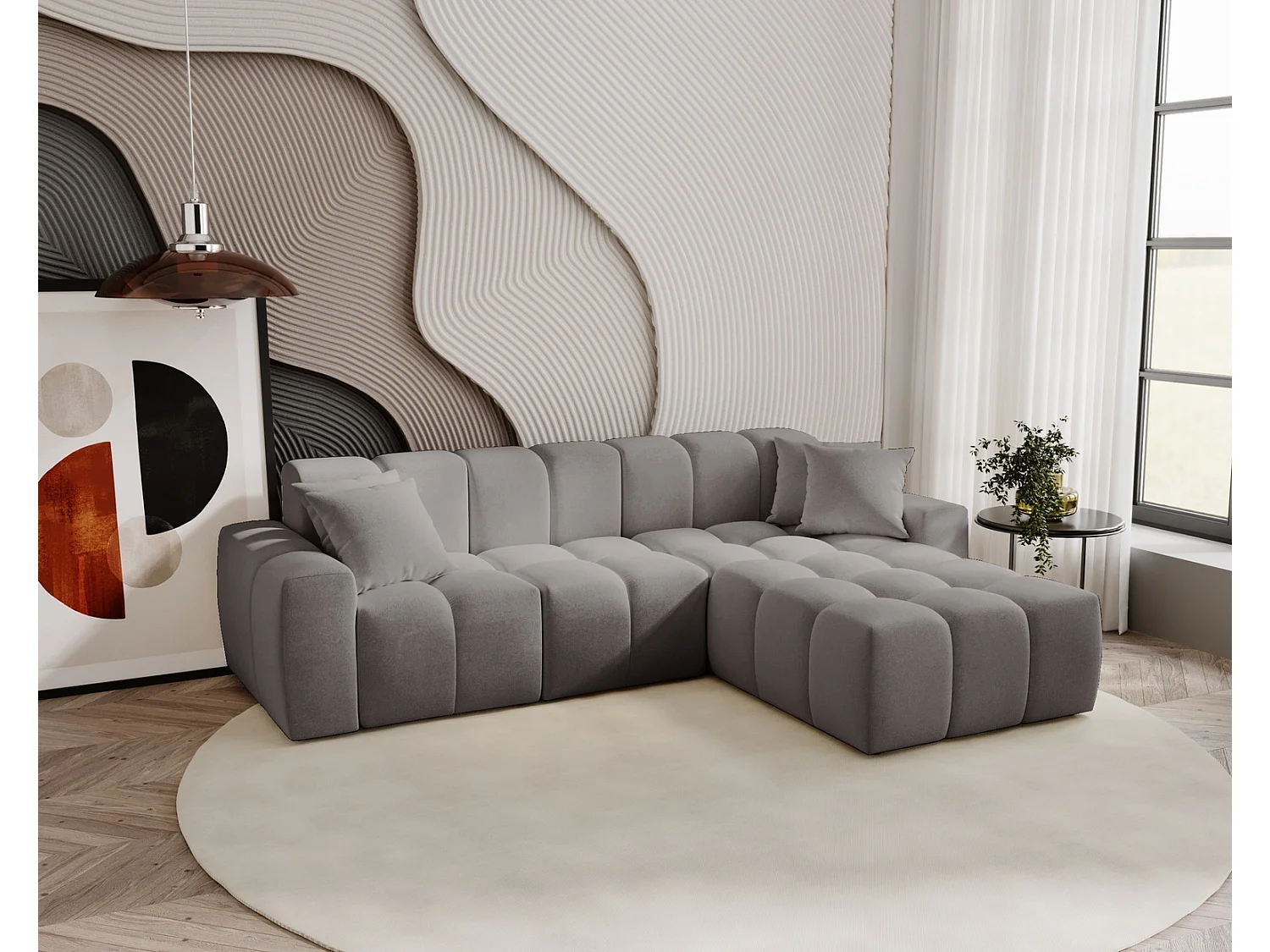 Narożnik do salonu Napoli z grubą pianką, miękka sofa narożna w nowoczesnym stylu, prawostronny, szary 4019248 - obrazek 1