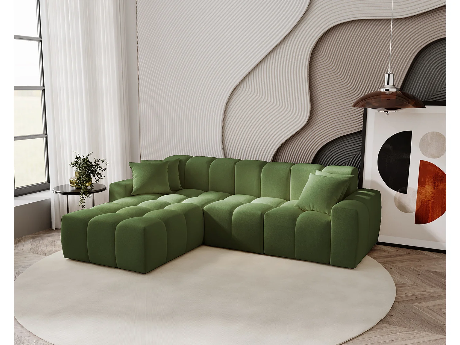 Narożnik do salonu Napoli z grubą pianką, miękka sofa narożna w nowoczesnym stylu, lewostronny, zielony 4019254 - obrazek 1