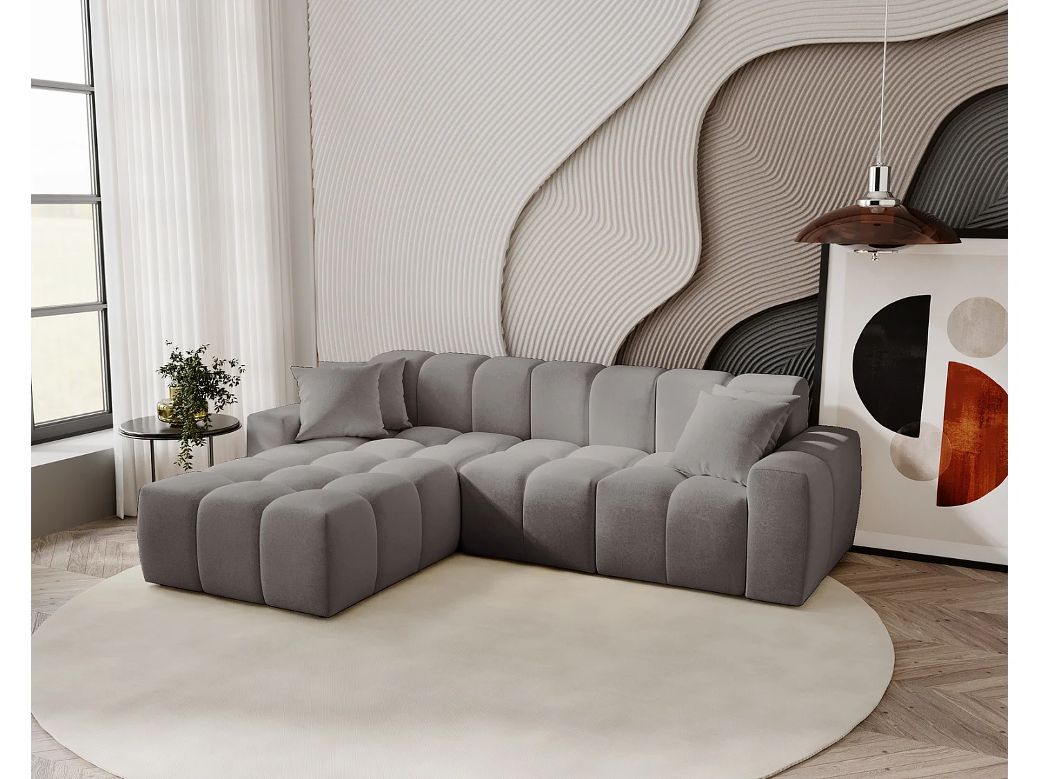 Narożnik do salonu Napoli z grubą pianką, miękka sofa narożna w nowoczesnym stylu, lewostronny, szary 4019264 - obrazek 1