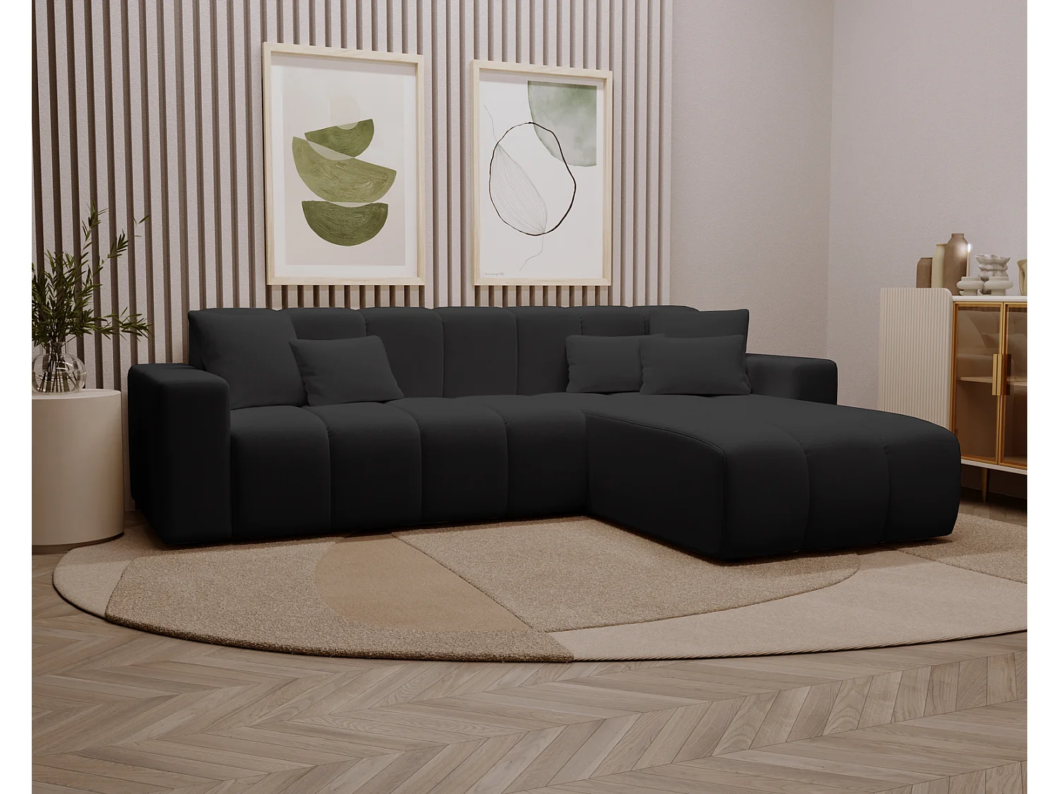 Narożnik w kształcie L Miral, sofa do salonu bez funkcji spania i pojemnika, prawostronny, czarny 4019260 - obrazek 1