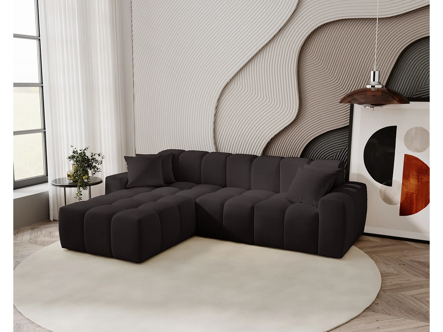 Narożnik do salonu Napoli z grubą pianką, miękka sofa narożna w nowoczesnym stylu, lewostronny, czarny 4019267 - obrazek 1