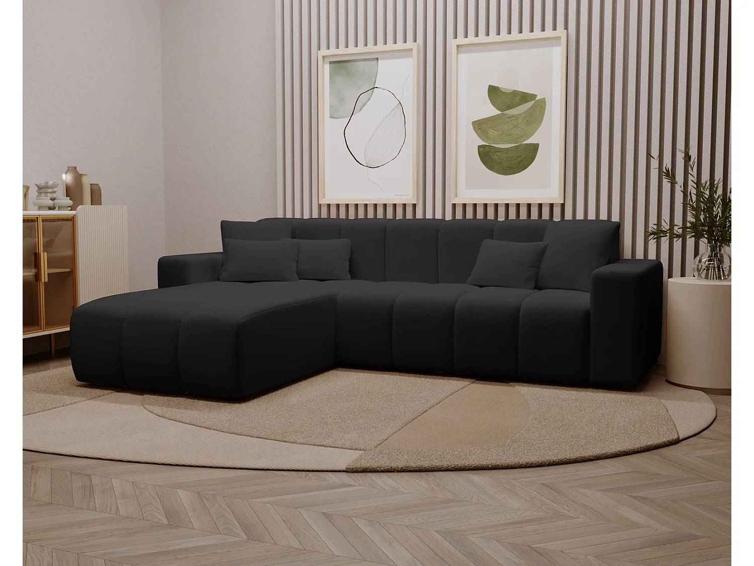 Narożnik w kształcie L Miral, sofa do salonu bez funkcji spania i pojemnika, lewostronny, czarny 4019265 - obrazek 1