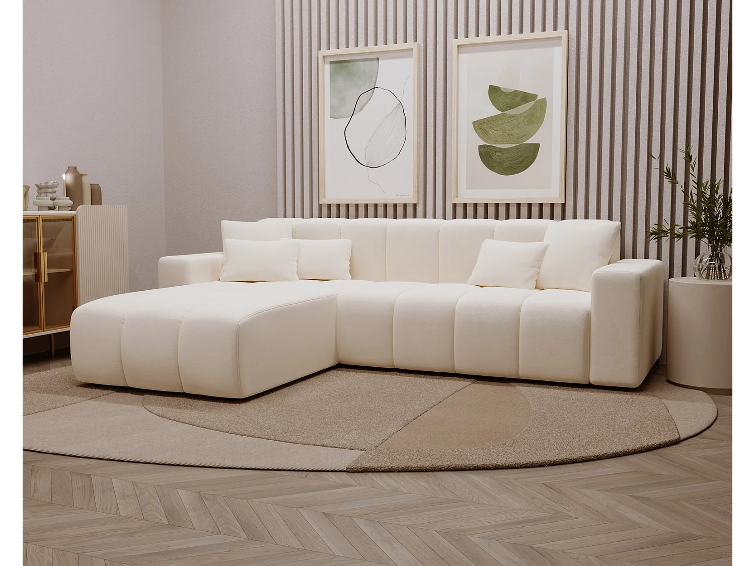 Narożnik w kształcie L Miral, sofa do salonu bez funkcji spania i pojemnika, lewostronny, kremowy 4019270 - obrazek 1