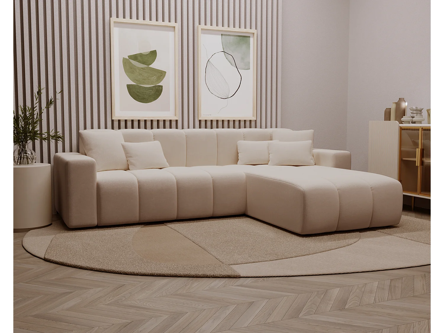 Narożnik w kształcie L Miral, sofa do salonu bez funkcji spania i pojemnika, prawostronny, beżowy 4019266 - obrazek 1