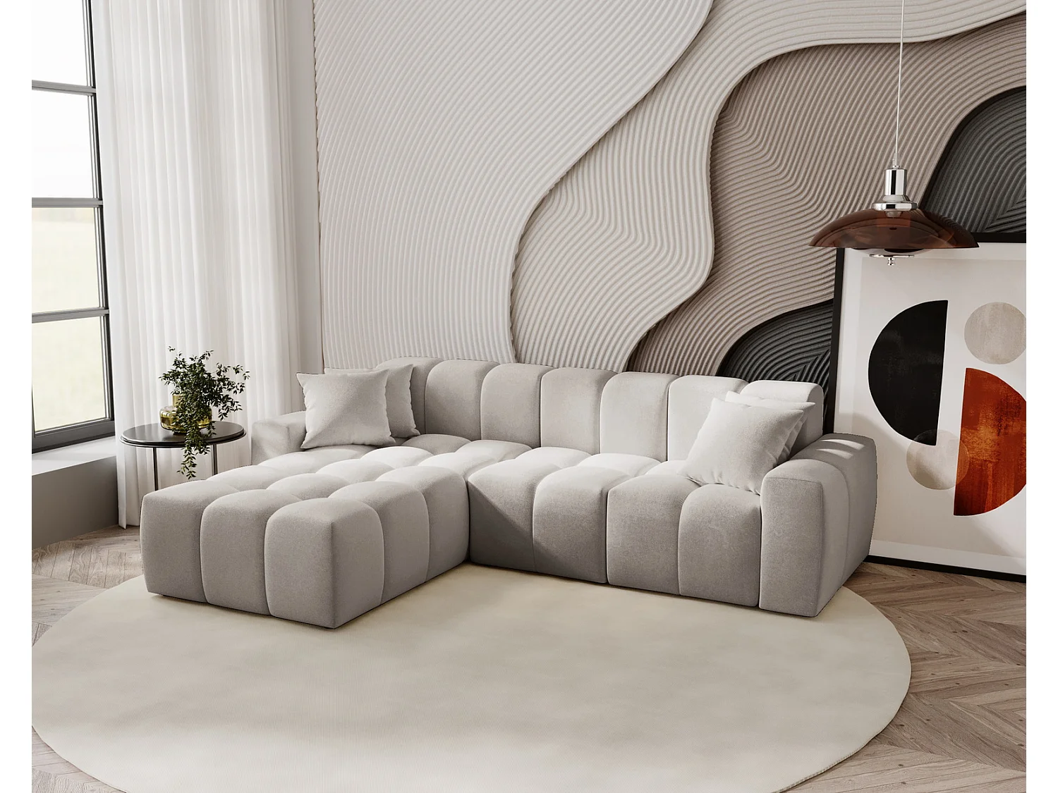Narożnik do salonu Napoli z grubą pianką, miękka sofa narożna w nowoczesnym stylu, lewostronny, jasnoszary 4019280 - obrazek 1