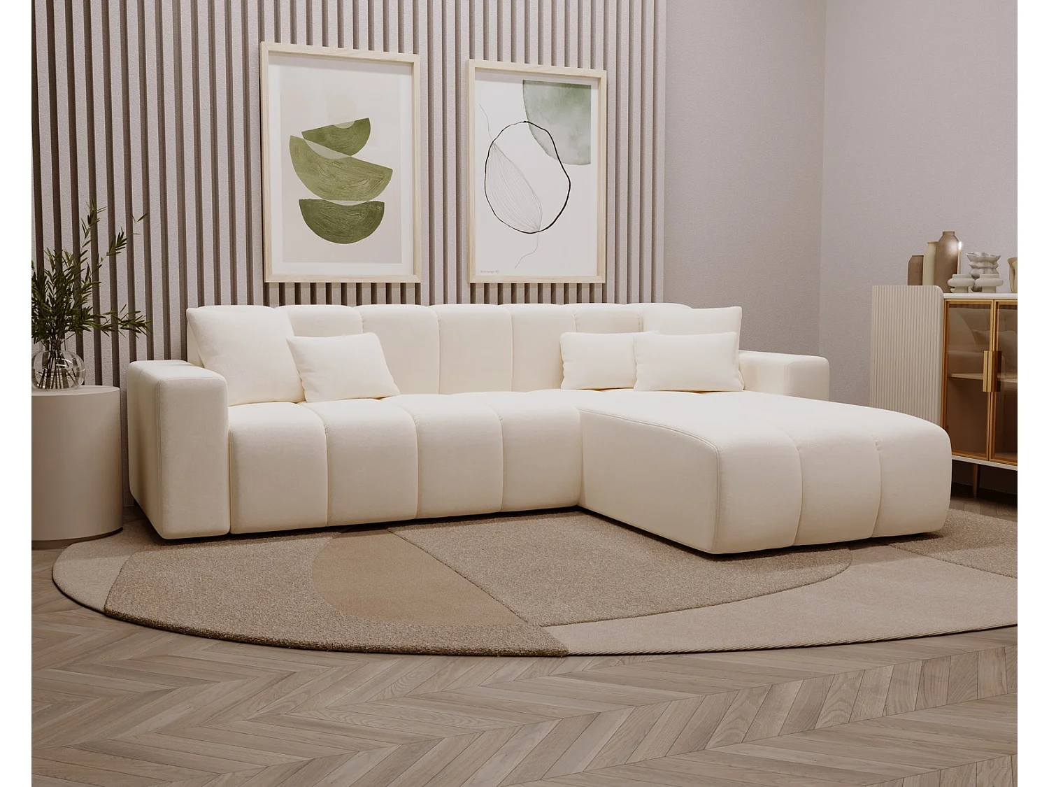 Narożnik w kształcie L Miral, sofa do salonu bez funkcji spania i pojemnika, prawostronny, kremowy 4019277 - obrazek 1