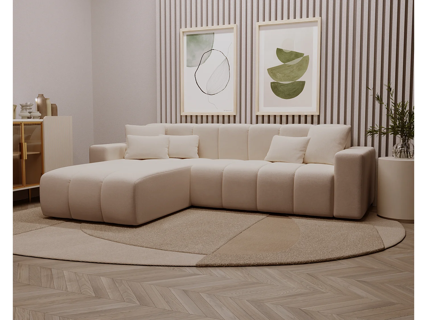 Narożnik w kształcie L Miral, sofa do salonu bez funkcji spania i pojemnika, lewostronny, beżowy 4019283 - obrazek 1