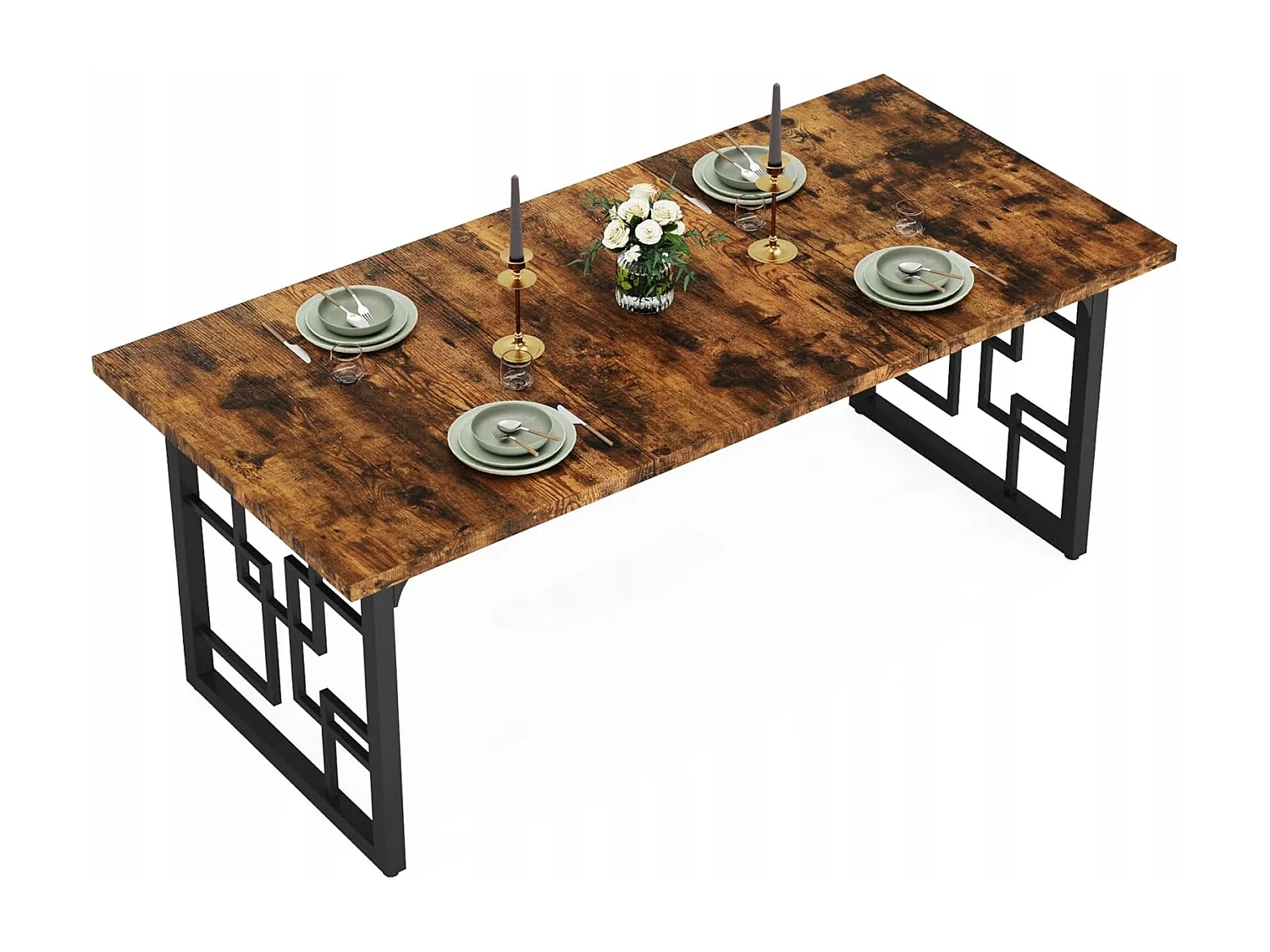 160 x 80 cm Industrialny stół jadalny, stół kuchenny dla 6-8 osób, prostokątny stół jadalny do jadalni, kuchni, salonu, rustykalny brąz 3887188