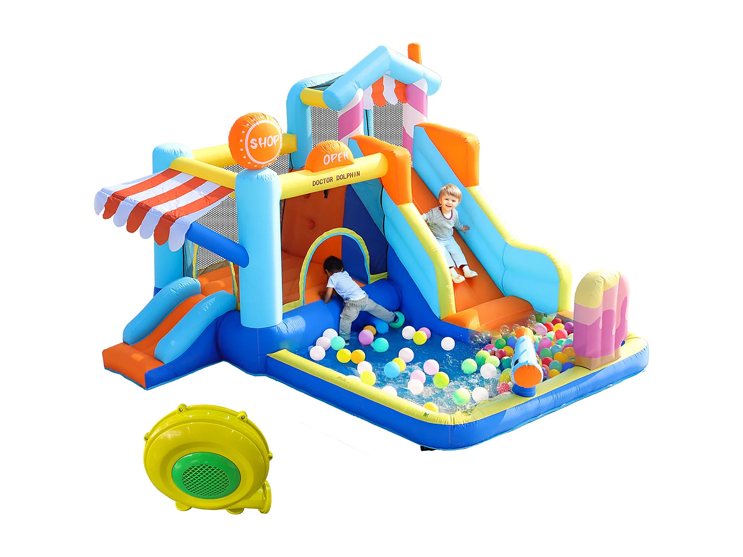 7 w 1 nadmuchiwany park wodny dla dzieci – 395 x 340 x 236 cm – Oxford – z dmuchawą – niebieski 4044871