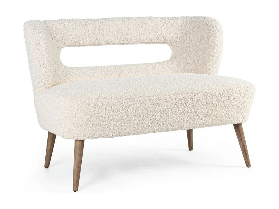 Biała sofa z tkaniny z efektem wełny, nogi z drewna kauczukowego - CORTINA 4056757 - obrazek 1