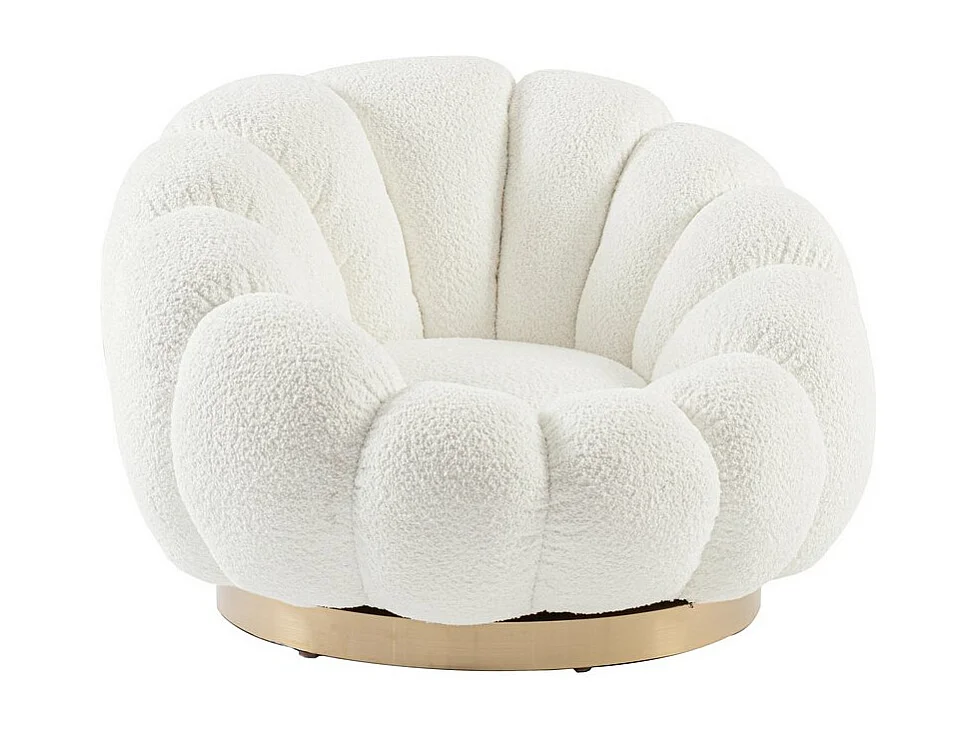 Fotel obrotowy w białej tkaninie z efektem bouclé - FLOREL 4057093 - obrazek 1