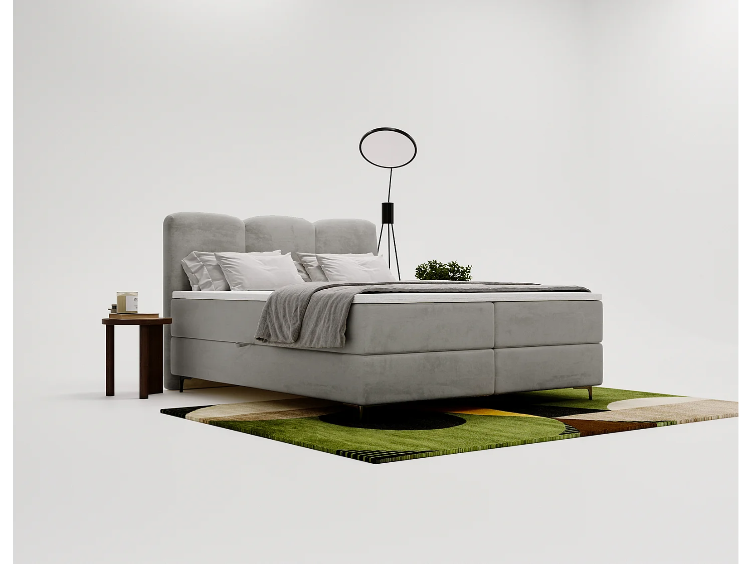 Łóżko kontynentalne Malaga Box z topperem 180x200, z dwoma pojemnikami i materacem H3, szare 4064370 - obrazek 1